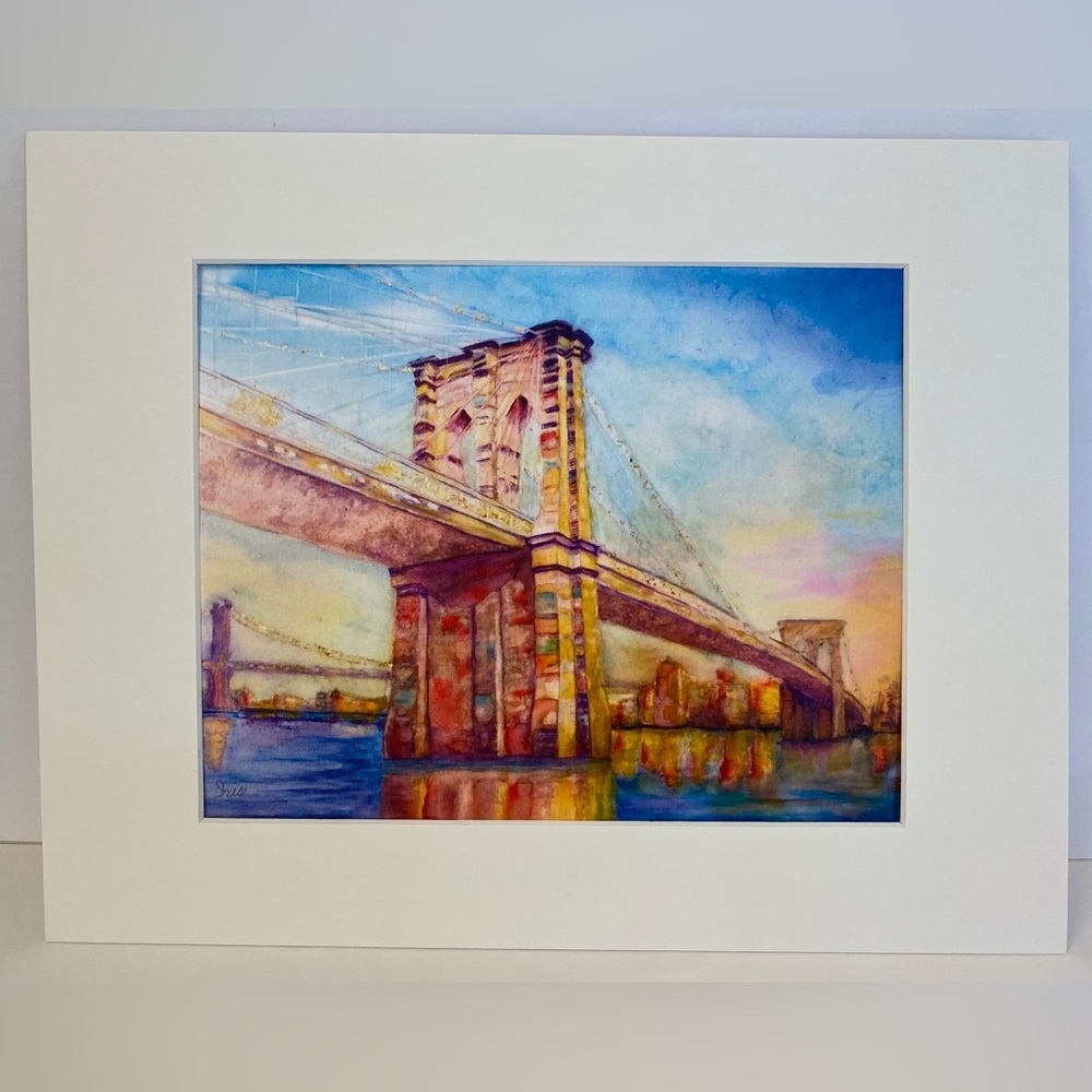 Brooklyn Bridge, Art Print, 8” x 10” with White Mat Fits 11” x 14” frame